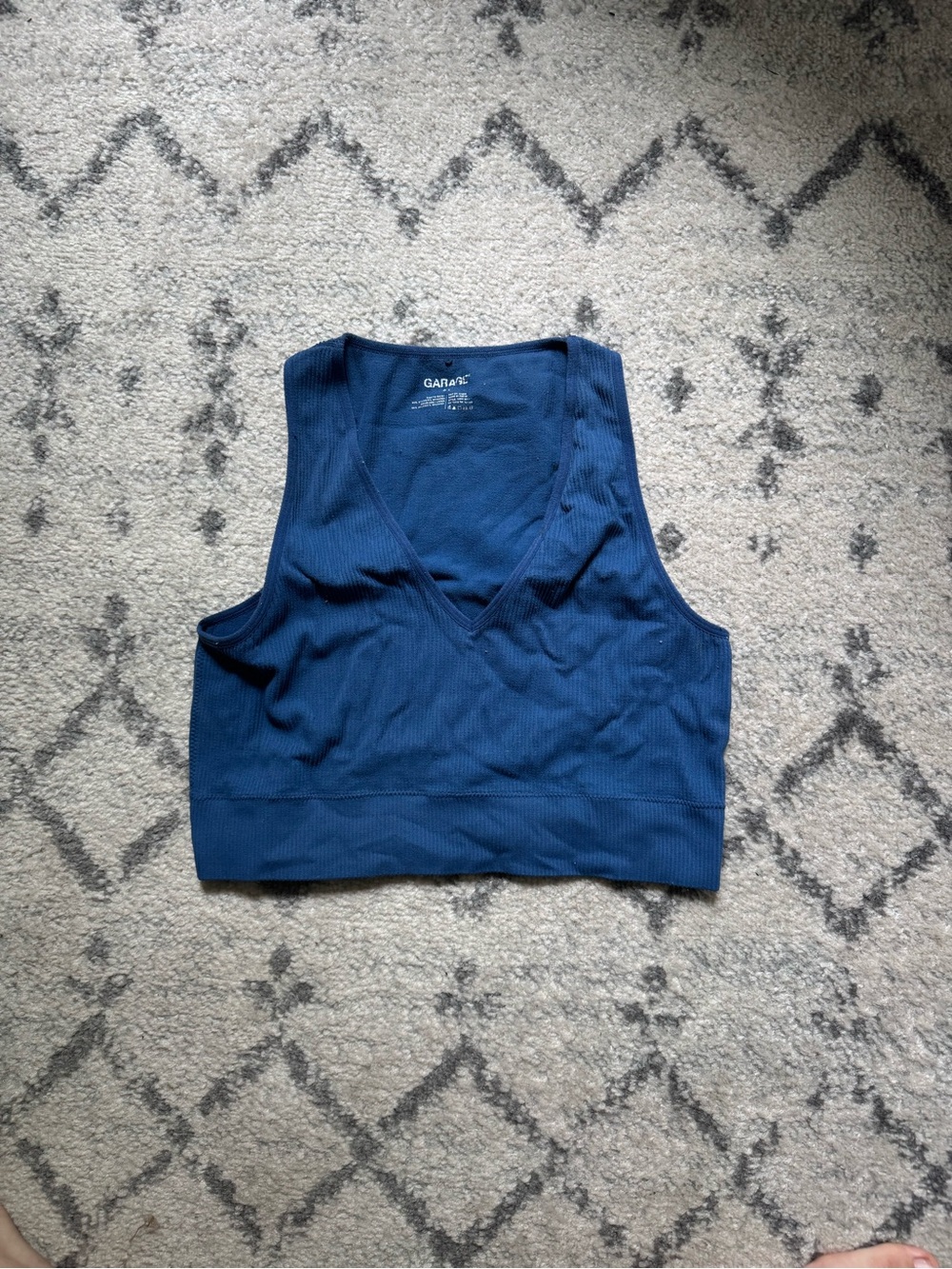Garage Navy Ribbed V-Neck Crop Tank
